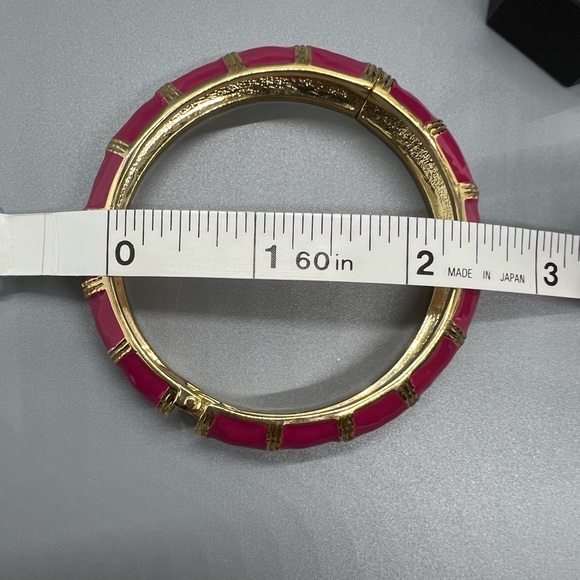 Threaded Gold Fuchsia and Teal Hinged Bangle - Picture 2 of 4